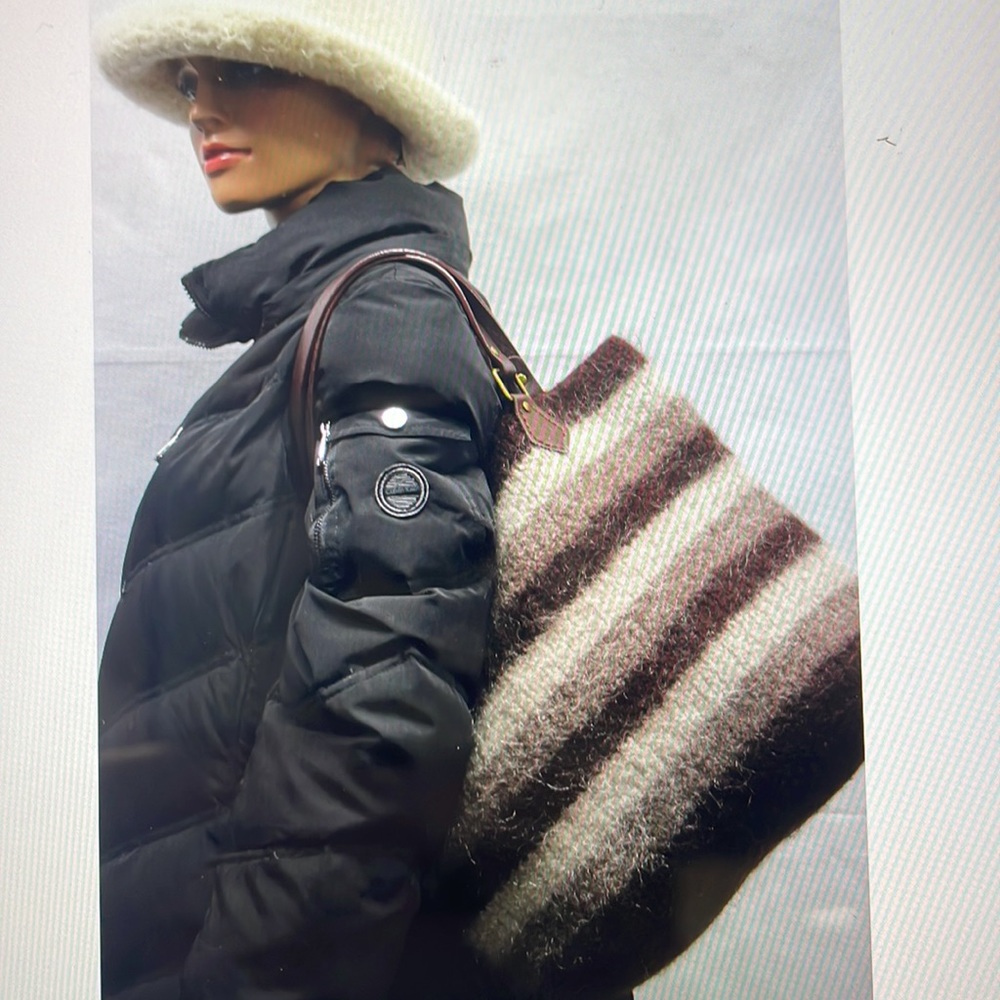 ShiDesigns Women's Large Brown's Striped Felted Wool Handbag with Handles NEW